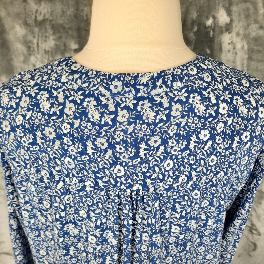 Cynthia Rowley Top Womens 2X Blue White Floral Popover Peasant Coastal Cottage - Picture 5 of 14